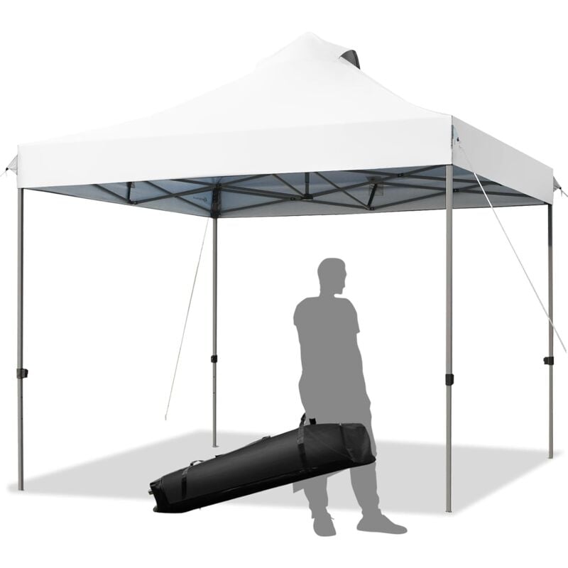 Costway - Tonnelle de Jardin Escamotable Pliable 3x3M, Tente de Fête Imperméable Protection Solaire 3 Hauteurs 305/320/335 cm avec Sac de Rangement à