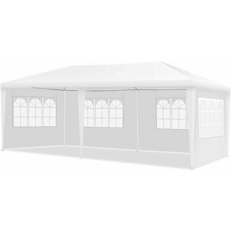 COSTWAY Tonnelle de Jardin Extérieur/Barnum 3x6m-18㎡ Tente de Réception avec 4 Parois Amovibles Piquets de Terre et Fenêtre sur Côté
