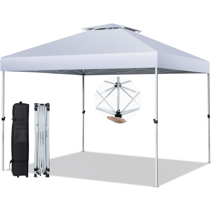 Costway - Tonnelle de Jardin Instantanée 305x305cm Toit Double Ventilé, Tente de Jardin Anti-UV Imperméable à 3 Hauteurs 217/246/275CM avec Sac à
