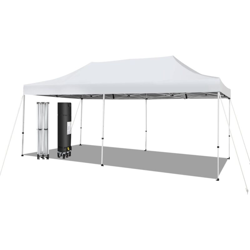 Tonnelle de Jardin Instantanée Portable 3Mx6M 3 Hauteurs/Auvent Pliable Camping Imperméable Anti-UV sfp +50 avec Roues et Sac Disponibles 16-20