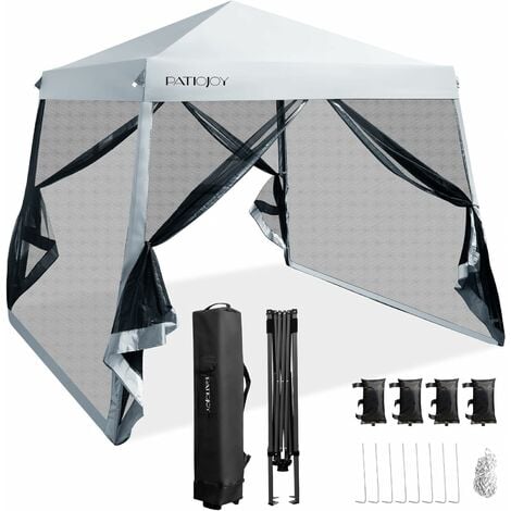 COSTWAY Tonnelle Pliante 3 M x 3 M Imperméable Protection UV/Tente Réglable en Hauteur avec Parois en Maille Sac de Transport pour Patio, Camping (Gris)