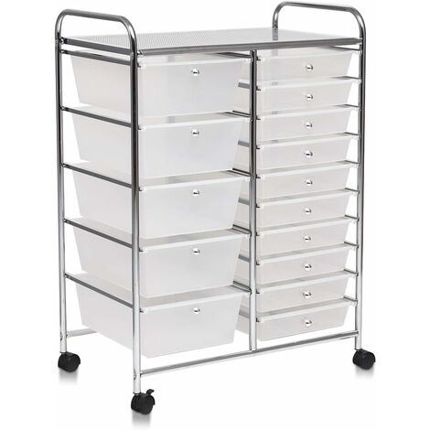 COSTWAY Tour de Rangement à Roulettes Chariot de Rangement avec 15 Tiroirs Structures en Fer, pour Chambre, Bureau- 62,5x37x87cm