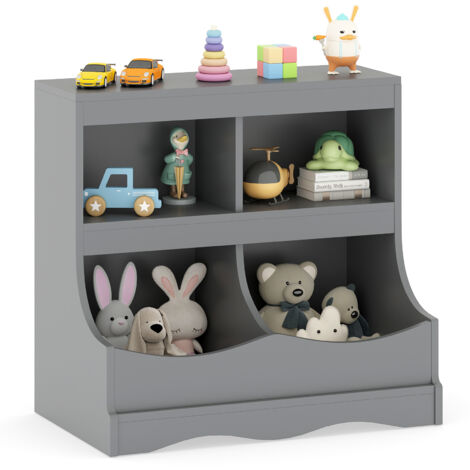 COSTWAY Toy Storage Organizer 4-Cubby Kids Bookcase for Toys & Books-Grey