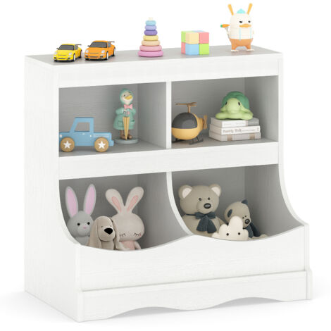 COSTWAY Toy Storage Organizer 4-Cubby Kids Bookcase for Toys & Books-White