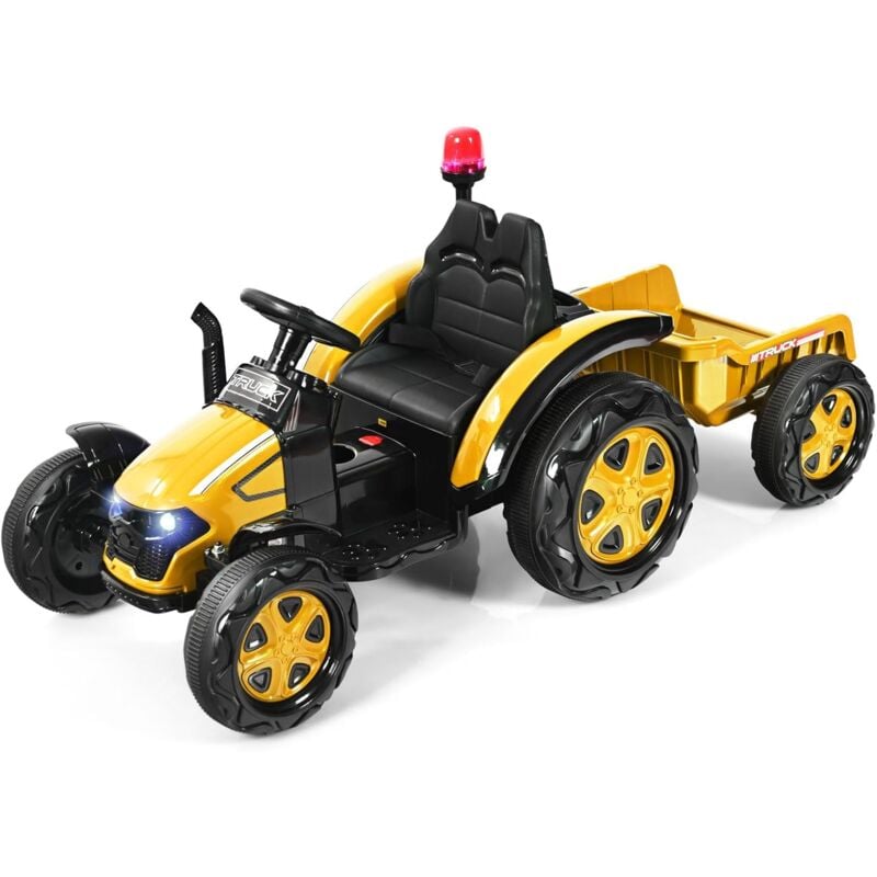 Tracteur Electrique 12V 7AH avec Remorque et Télécommande 2.4G avec Fonction Musique, Lumirère,Lecteur MP3, Port usb pour Enfants de 3 à 8 Ans