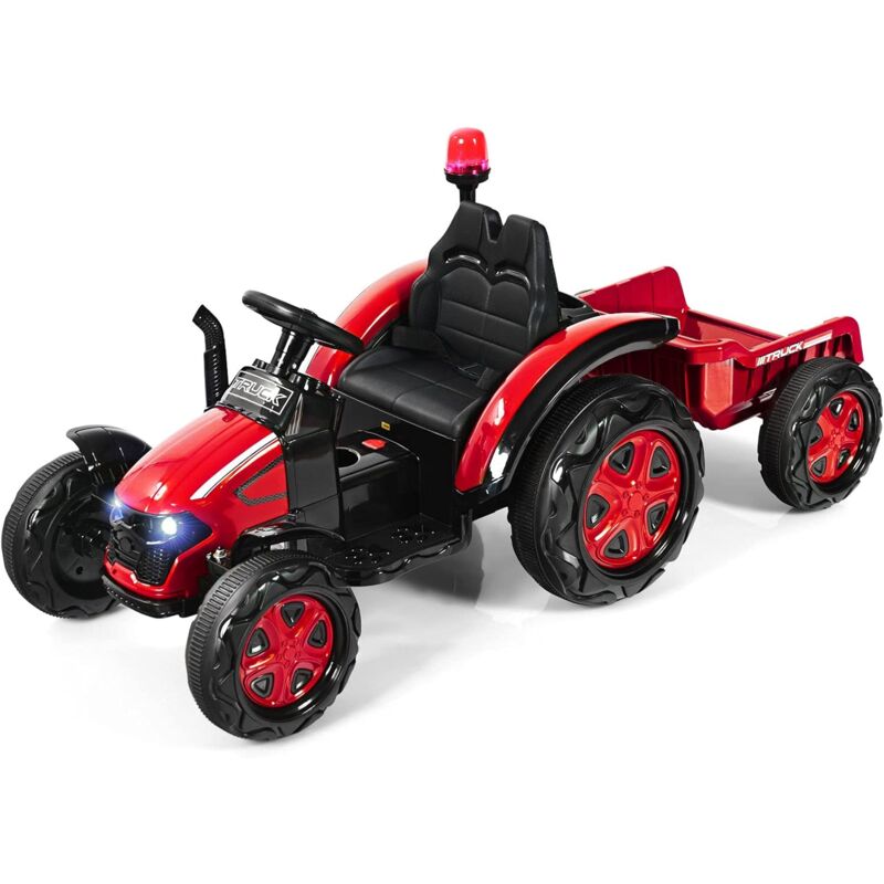 

Tractor Eléctrico 12 V 7 AH con Remolque, Tractor Juguete para Niños 3-8 años Mando 2,4 G y Arnés de Seguridad de 2 Punto (Rojo) - Costway