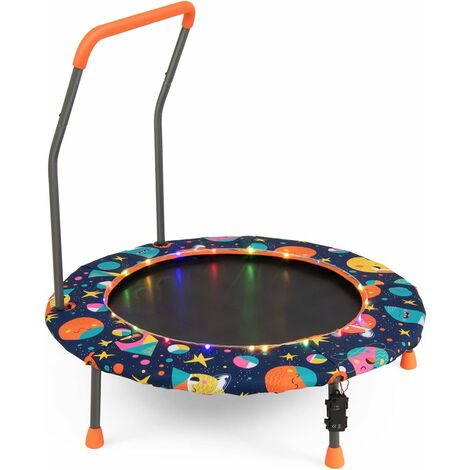 COSTWAY Trampolín para Niños de 92 cm, Mini Trampolín con Luces LED, Manija de Seguridad, Alfombra de Salto Redonda & Cubierta Protectora, Trampolín Infantil de 3 a 6 años para Uso Interior