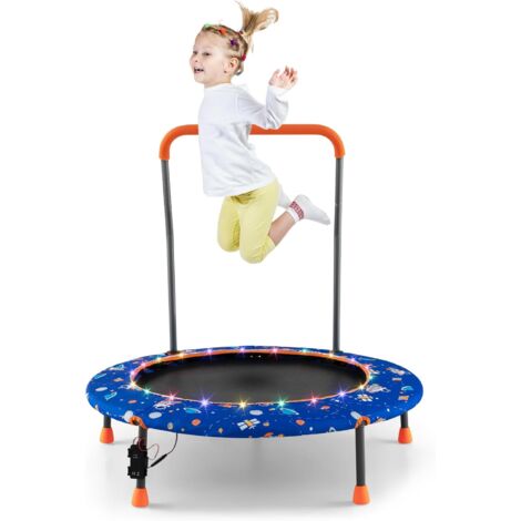 COSTWAY Trampolín para Niños de 92 cm, Mini Trampolín con Manija de Seguridad, Alfombra de Salto Redonda & Cubierta Protectora, Trampolín Infantil de 3 a 6 años para Interior Astronauta Azul