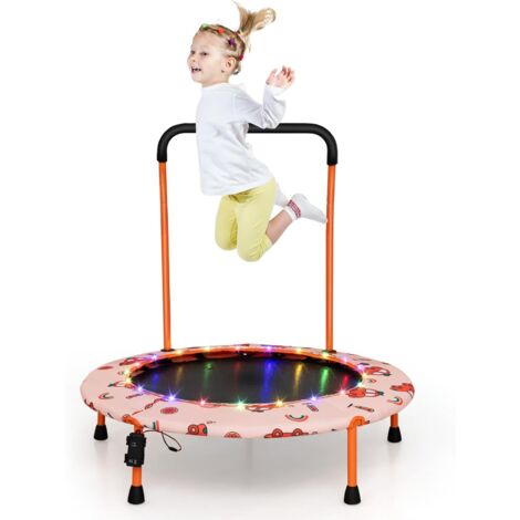 COSTWAY Trampolín para Niños de 92 cm, Mini Trampolín con Manija de Seguridad, Alfombra de Salto Redonda & Cubierta Protectora, Trampolín Infantil de 3 a 6 años para Interior Coche Naranja