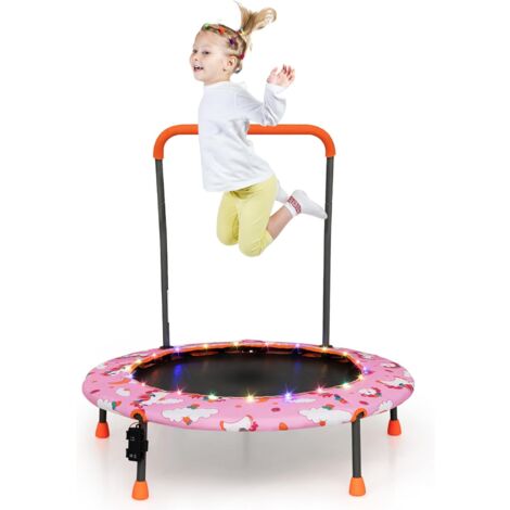 COSTWAY Trampolín para Niños de 92 cm, Mini Trampolín con Manija de Seguridad, Alfombra de Salto Redonda & Cubierta Protectora, Trampolín Infantil de 3 a 6 años para Interior Unicornio Rosa