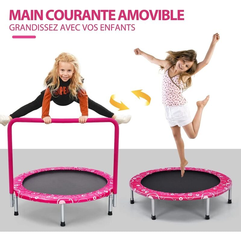 Trampoline Enfants Pliable ø 92 cm avec Housse de Sécurité Matelassée et Poignée Recouverte Intérieur 150 kg Rose - Costway