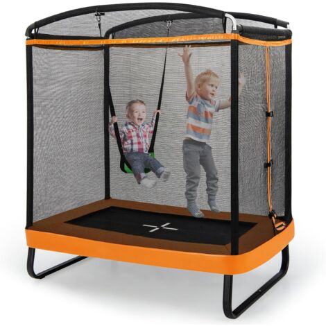 Costway – Trampoline extérieur 2 en 1 pour enfants 190x122cm – Balançoire amovible – Filet de sécurité – Charge max 100kg – Hauteur 41cm