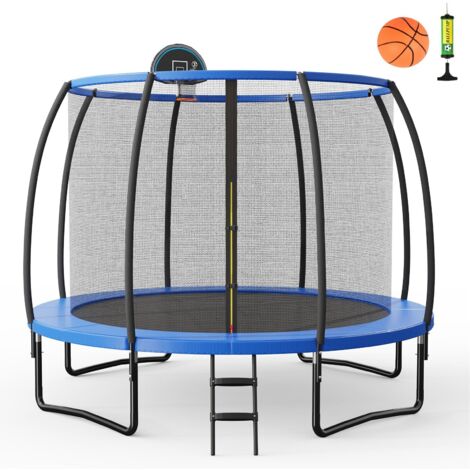 COSTWAY Trampoline Extérieur Ø305CM Enfants avec Panier de Basket, Trampoline de Jardin Rond avec Filet de Sécurité, Certification GS, Couverture en Mousse, Charge 150kg pour Enfants