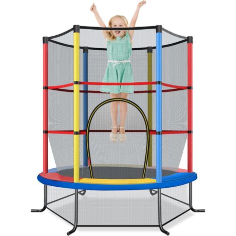 COSTWAY Trampoline Extérieur Enfants Ø165 CM avec Filet de Sécurité, Trampoline Enfants avec Cadre en Acier & 6 Poteaux Recouvert de Mousse, Charge Max 135kg pour Garçon et Fille (Coloré)