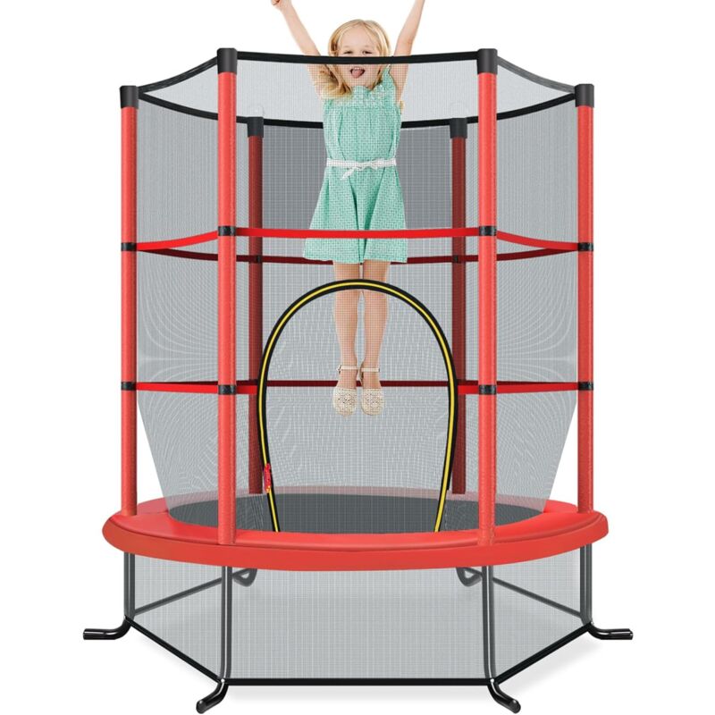 Trampoline Extérieur Enfants Ø165 cm avec Filet de Sécurité, Trampoline Enfants avec Cadre en Acier & 6 Poteaux Recouvert de Mousse, Charge Max 135kg