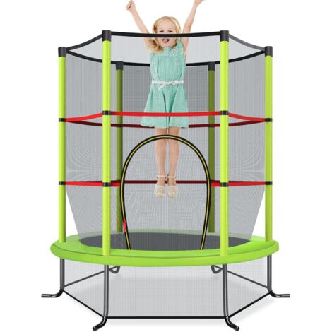 COSTWAY Trampoline Extérieur Enfants Ø165 CM avec Filet de Sécurité, Trampoline Enfants avec Cadre en Acier & 6 Poteaux Recouvert de Mousse, Charge Max 135kg pour Garçon et Fille (Vert)