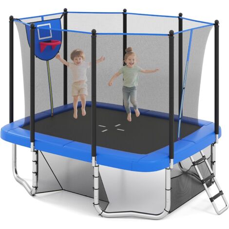 COSTWAY Trampolino da Esterno per Bambini e Adulti 317 x 255 cm,Canestro da Basket,Porta da Calcio