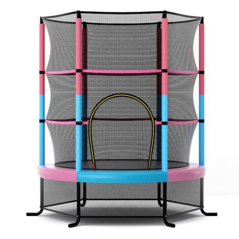 COSTWAY Trampolino Elastico Bambino in Acciaio, Tappeto Elastico Bambini da Esterno e da Interno, con Rete e Cusicnetti Antiscivolo (Rosa e blu,165 x 165 cm)