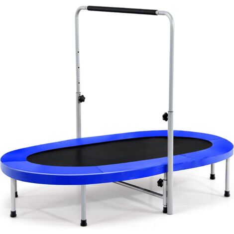 COSTWAY Trampolino Elastico da Interno ed Esterno, Tappetino Elastico Pieghevole per Adulti e Bambini con Maniglia Regolabile, Molle e Cuscinetto di Sicurezza, Trampolino Ovale per 2 Persone, Blu
