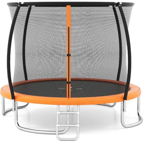 COSTWAY Trampolino Elastico per Bambini e Adulti 244 cm/305 cm/366 cm, Tappeto Elastico da Esterno con Rete di Sicurezza, Scala e Telaio in Acciaio Zincato Antiruggine