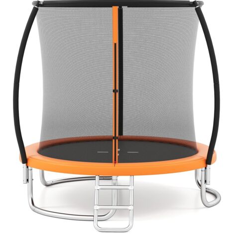 COSTWAY Trampolino Elastico per Bambini e Adulti 244 cm/305 cm/366 cm, Tappeto Elastico da Esterno con Rete di Sicurezza, Scala e Telaio in Acciaio Zincato Antiruggine (Arancione,244 cm)