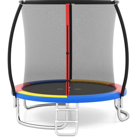 COSTWAY Trampolino Elastico per Bambini e Adulti 244 cm/305 cm/366 cm, Tappeto Elastico da Esterno con Rete di Sicurezza, Scala e Telaio in Acciaio Zincato Antiruggine (Colorato,244 cm)