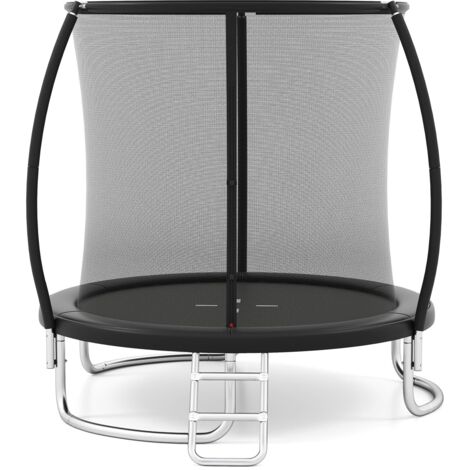 COSTWAY Trampolino Elastico per Bambini e Adulti 244 cm/305 cm/366 cm, Tappeto Elastico da Esterno con Rete di Sicurezza, Scala e Telaio in Acciaio Zincato Antiruggine (Nero,244 cm)