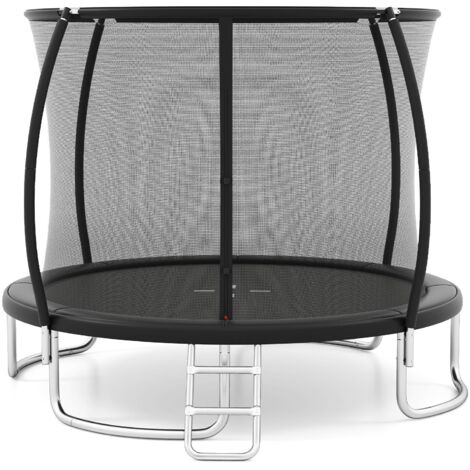 COSTWAY Trampolino Elastico per Bambini e Adulti 244 cm/305 cm/366 cm, Tappeto Elastico da Esterno con Rete di Sicurezza, Scala e Telaio in Acciaio Zincato Antiruggine (Nero,366 cm)