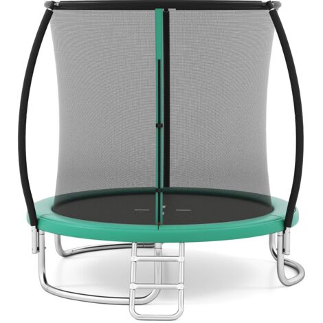 COSTWAY Trampolino Elastico per Bambini e Adulti 244 cm/305 cm/366 cm, Tappeto Elastico da Esterno con Rete di Sicurezza, Scala e Telaio in Acciaio Zincato Antiruggine (Verde,244 cm)