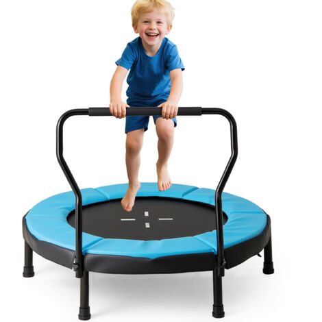 COSTWAY Trampolino Elastico per Bambini, Tappeto Elastico da Interno ed Esterno con Manubrio in Schiuma e Cuscino di Sicurezza, Ideale per Bambini 3-6 Anni, Portata 100 kg (Blu)