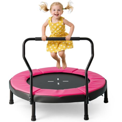 COSTWAY Trampolino Elastico per Bambini, Tappeto Elastico da Interno ed Esterno con Manubrio in Schiuma e Cuscino di Sicurezza, Ideale per Bambini 3-6 Anni, Portata 100 kg (Rosa)