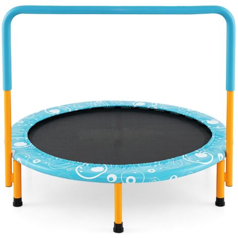 COSTWAY Trampolino Elastico per Bambini, Tappeto Elastico Pieghevole da Interno ed Esterno con Copertura, Cuscinetti Antiscivolo e Maniglia, Ideale per Bambini 3+ Anni, Carico 150 kg (Giallo e Blu)