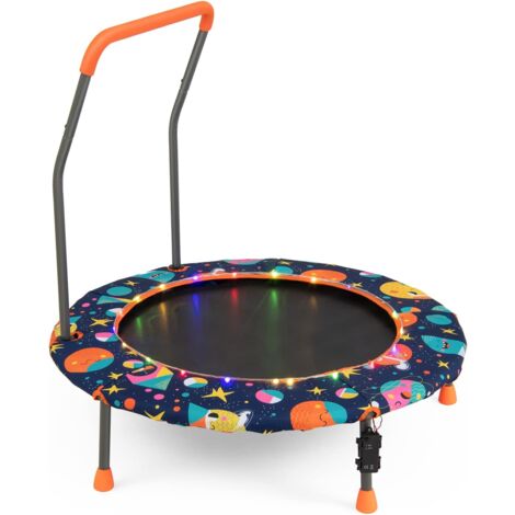 COSTWAY Trampolino per Bambini da 92 cm in Acciaio, Tappeto Elasctico Bambini con Maniglia Rimovibile, Luci LED, Cuscinetti Antiscivolo e Copertura Protettiva, Ideale per Bambini dai 3 ai 6 Anni