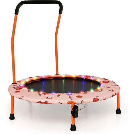 COSTWAY Trampolino per Bambini da Interno ed Esterno, Tappeto Elasctico Bambini 3-6 Anni in Acciaio con Maniglia Rimovibile, Luci LED, Cuscinetti Antiscivolo e Copertura Protettiva