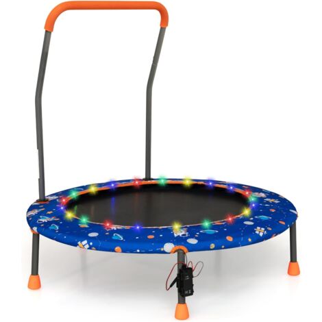 COSTWAY Trampolino per Bambini da Interno ed Esterno, Tappeto Elasctico Bambini 3-6 Anni in Acciaio con Maniglia Rimovibile, Luci LED, Cuscinetti Antiscivolo e Copertura Protettiva