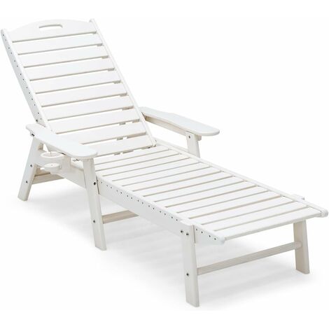 Costway – Transat inclinable 5 positions en HDPE – Dossier réglable pour sieste et lecture – Porte-gobelet intégré – Charge 150 kg – Blanc
