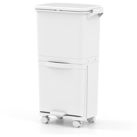COSTWAY Trash Can Garbage Can with 2 Removable Bins-White
