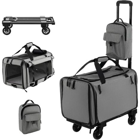 COSTWAY Trasportino per Animali Domestici con Ruote, Trasportino per Cani con Materassino a Doppio Utilizzo Maniglia Telescopica Cinghia e Zaino, Trasportino Pieghevole per Animali