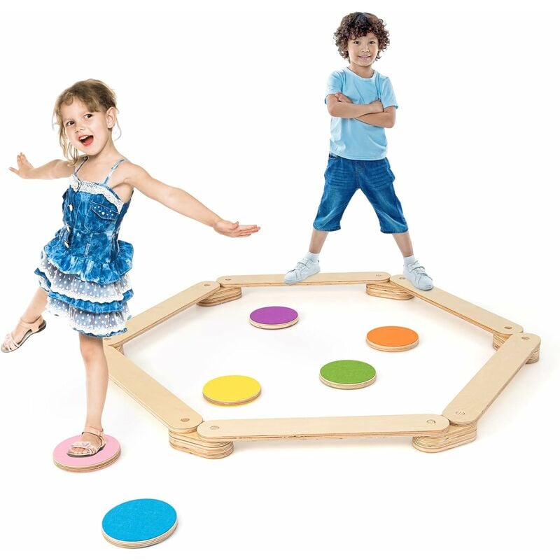 Costway - Trave Equilibrio in Legno, Pietre Miliari per Bambini, Trave da Ginnastica in Legno per Interni e Esterni, Ideale per Bambini dai 3 ai 7