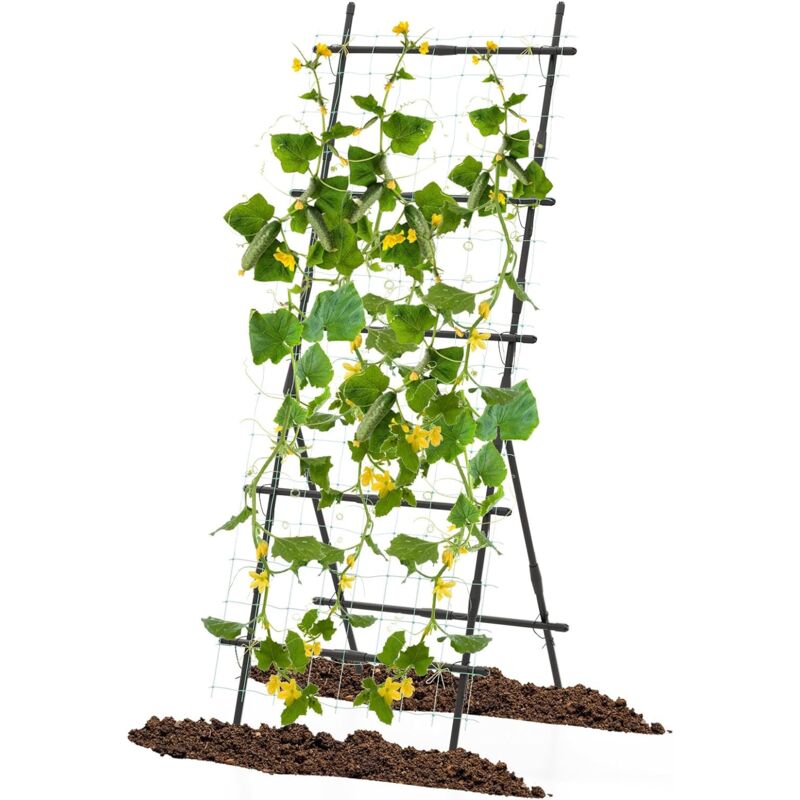 Costway - Treillis de Jardin pour Plantes Grimpantes à Cadre en 'a' avec Filet, Support Vertical pour Plantes avec Poteaux Métalliques Recouverts de