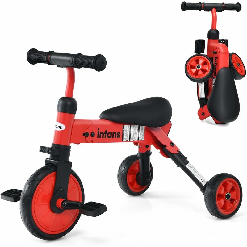 

Triciclo para Niños 1-4 años, Triciclo Plegable 2 en 1, Bici Equilibrio en Acero al Carbono con Ruedas EVA y Pedales Desmontables - Costway