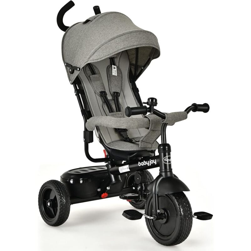 

COSTWAY Triciclo para Niños 1-6 Años, Triciclo 4 en 1 con Mango de Empuje Regulable y Techo, Bicicleta de Empuje (Gris)