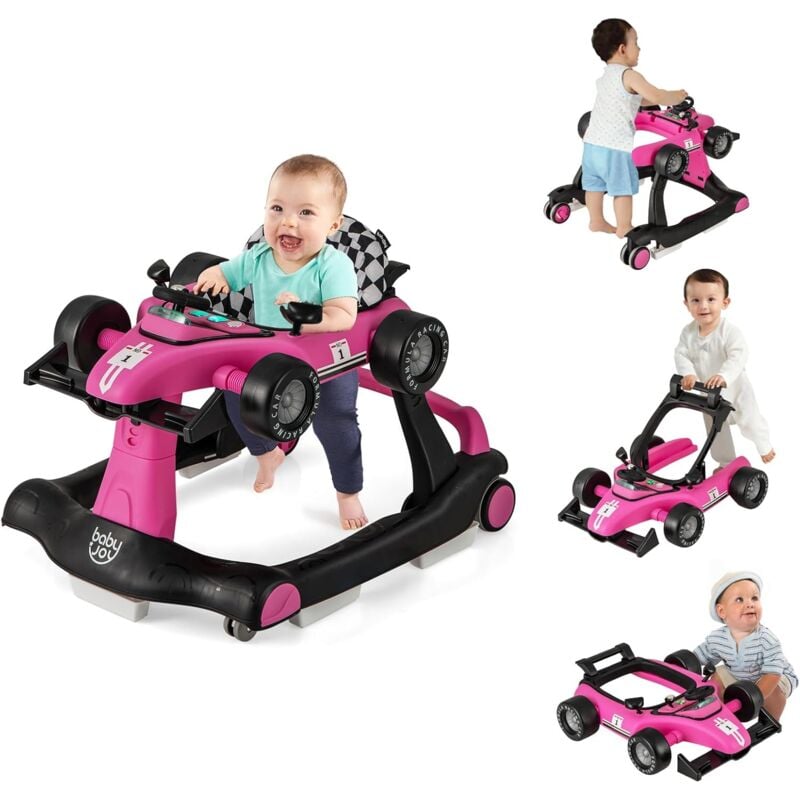 Costway - Trotteur Bébé Garçon 4 en 1 avec 3 Hauteur Réglable, Trotteur Marche Bébé Garçon avec Musique & Lumière, Roues Silencieuses, Charge 15kg