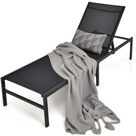 COSTWAY Tumbona Ajustable para Exterior con Respaldo de 6 Posiciones/Tumbona de Acero Antioxidante con Tejido de Secado Rápido para Piscina, Playa, Patio 64 x 198 x 67-103 cm