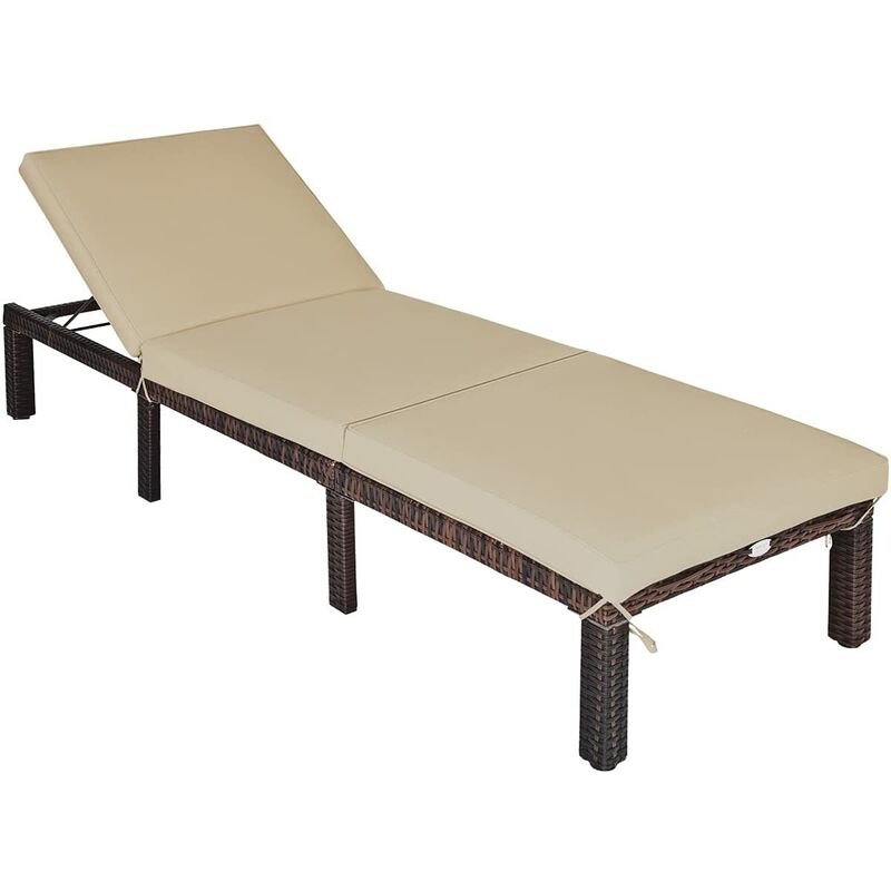 

Tumbona Silla Reclinable de Ratán Chaise Longue de 5 Niveles Resistente con Cojín - Costway