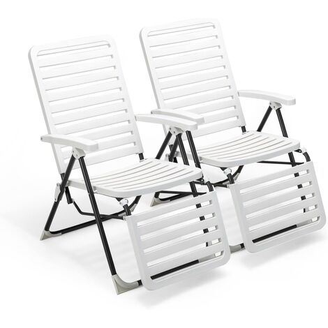 COSTWAY Tumbonas Jardin Exterior, Tumbona Plegable Reclinable 7 Posiciones y Reposapiés Cómodo, Material de PP a Prueba de Clima, Patio Trasero, Piscina, Terraza (2 Piezas)