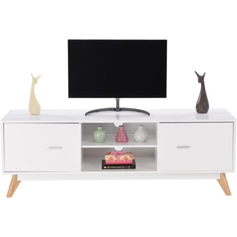 COSTWAY TV-Schrank, Lowboard für Fernseher bis zu 60 Zoll, Fernsehschrank mit 2 Türen, Fernsehtisch, TV-Ständer aus Holz für Wohnzimmer, Schlafzimmer, 140 x 40 x 48 cm