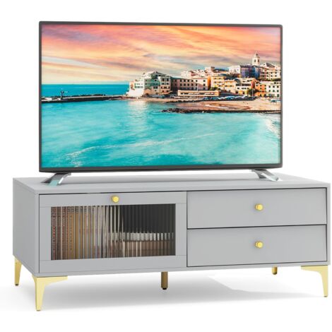 COSTWAY TV Stand for 55-Inch TV 120cm TV Console Cabinet-Light Gray