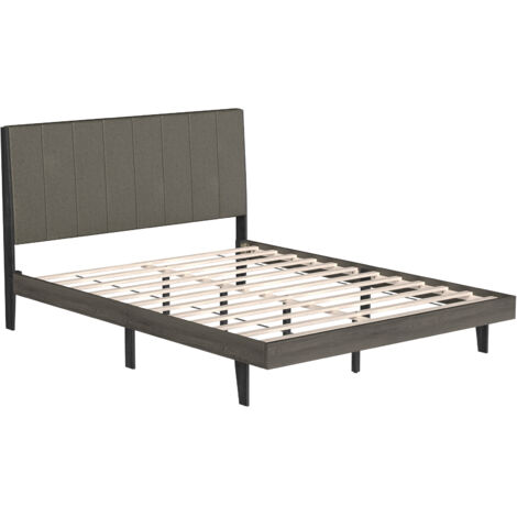 COSTWAY Upholstered Bed Frame Wooden Slats Support Mattress Foundation-Grey