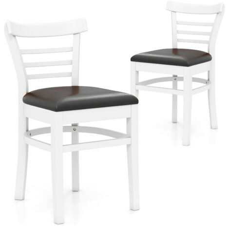 COSTWAY Upholstered Kitchen Chair Modern Dining Chair Set of 2-White